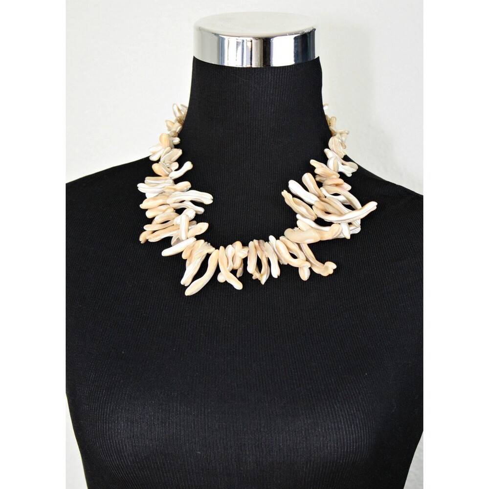 A.V. MAX Mother Of Pearl Beaded Necklace Cream Claw Beads ~ Jewelry Gift  #02